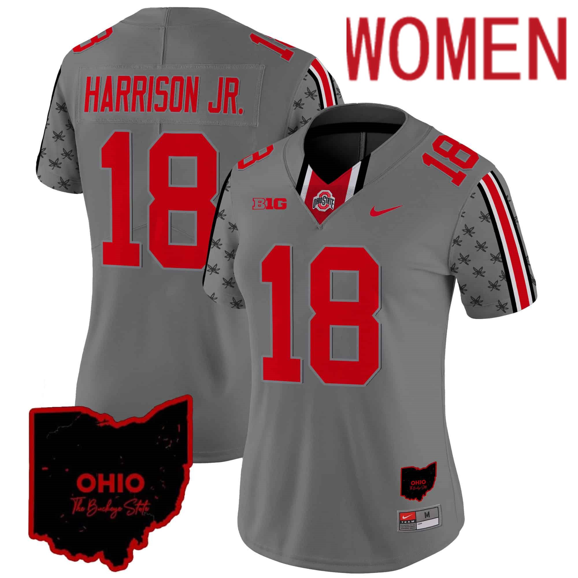 Women Ohio State Buckeyes #18 Harrison jr Grey 2024 Nike Home Patch Vapor Limited NCAA Jersey